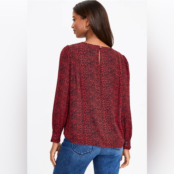 LOFT Animal Print Pleated Ruffle Cuff Blouse - Picture 2 of 7